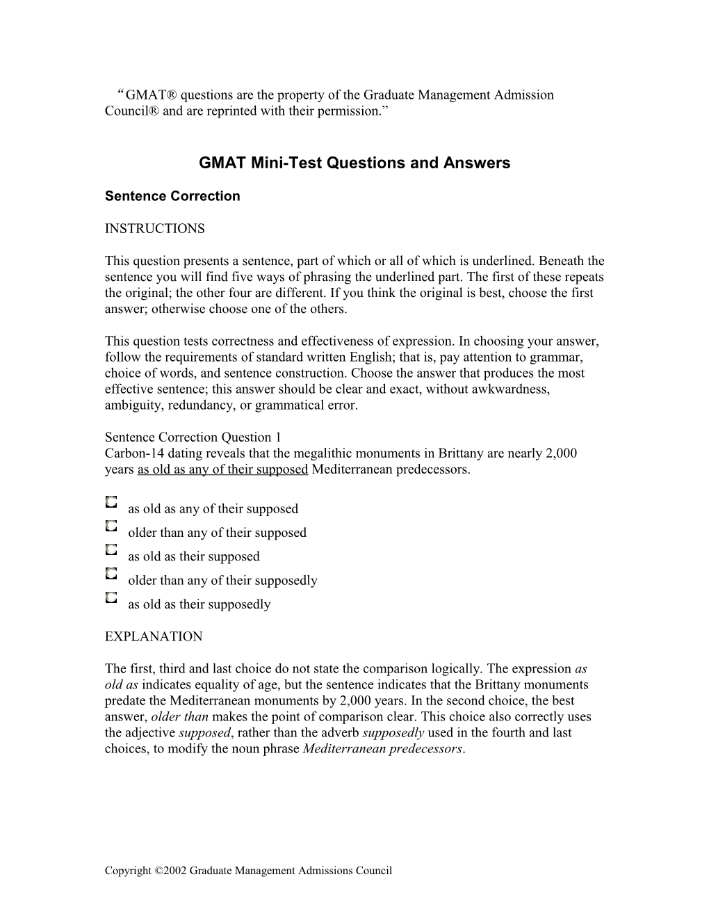 GMAT Mini-Test Questions and Answers