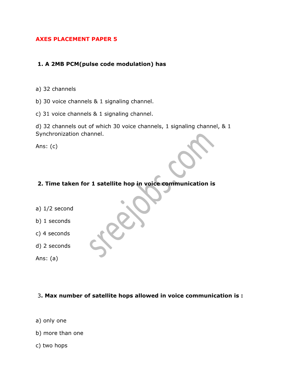 1. a 2MB PCM(Pulse Code Modulation) Has