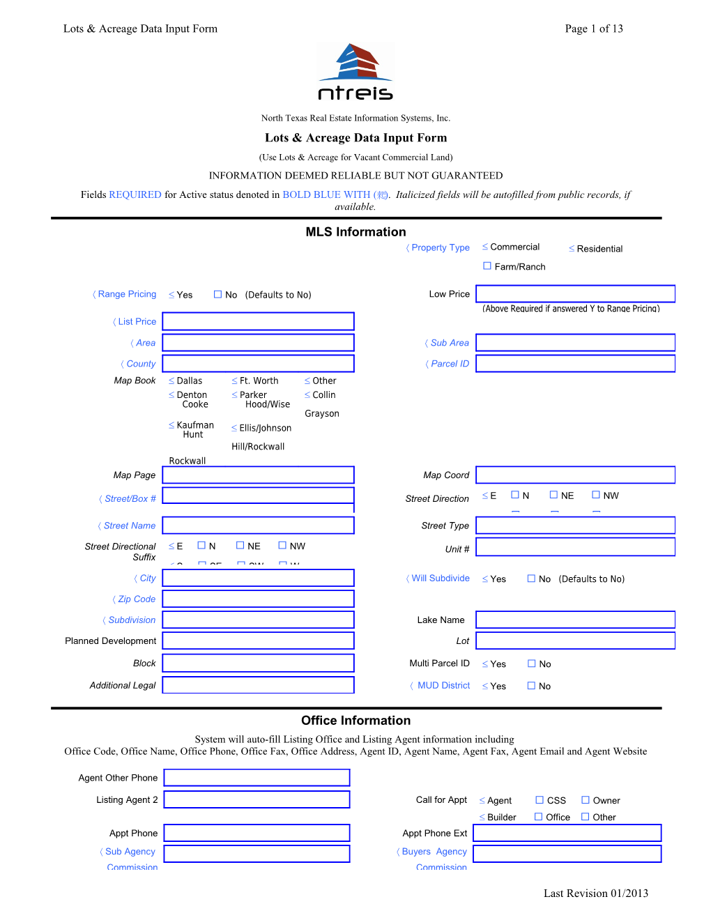 Lots & Acreage Data Input Form Page 9 of 9