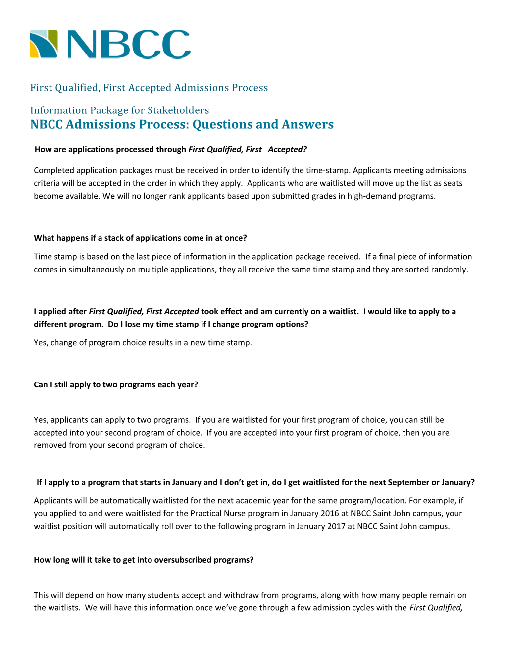 NBCC Admissions Process: Questions and Answers