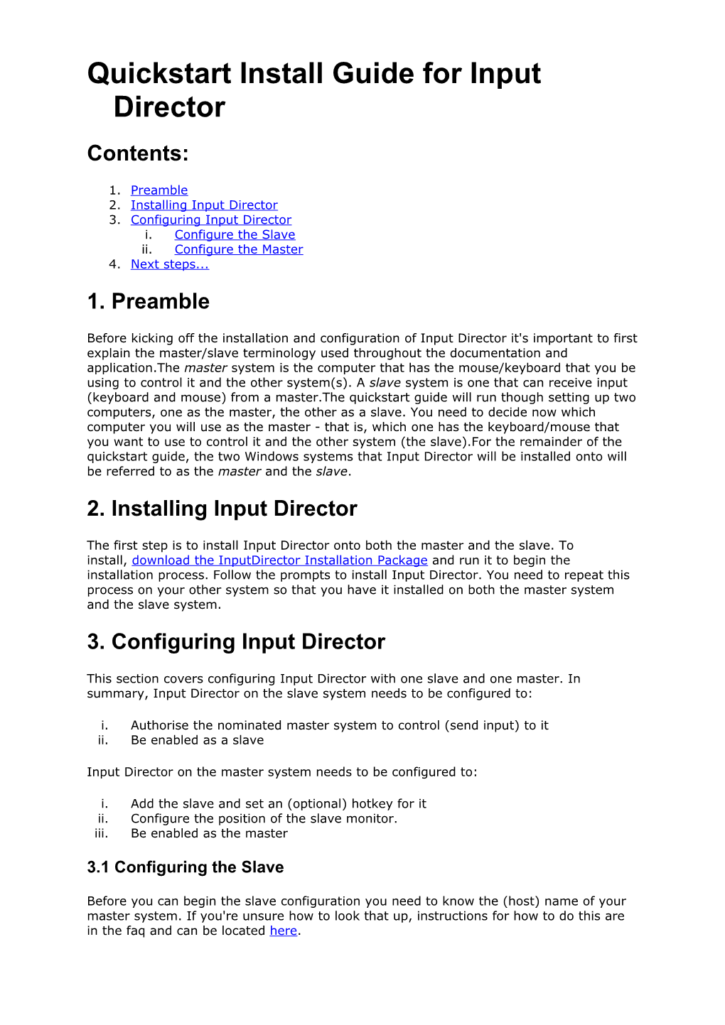 Quickstart Install Guide for Input Director