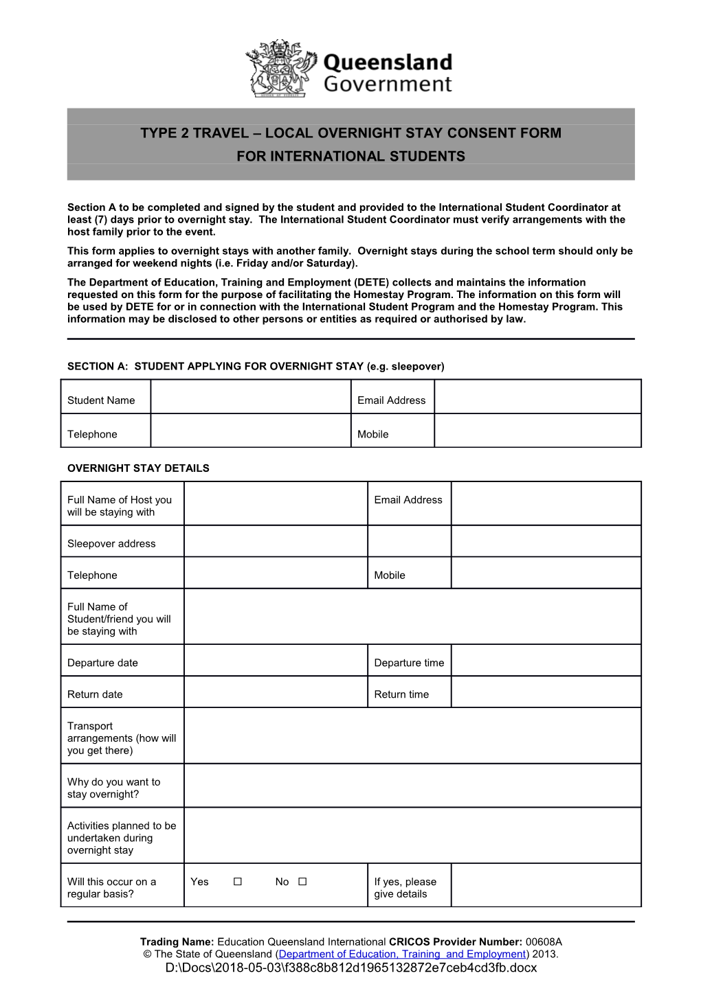 Type 2 Travel Consent Form April 2014
