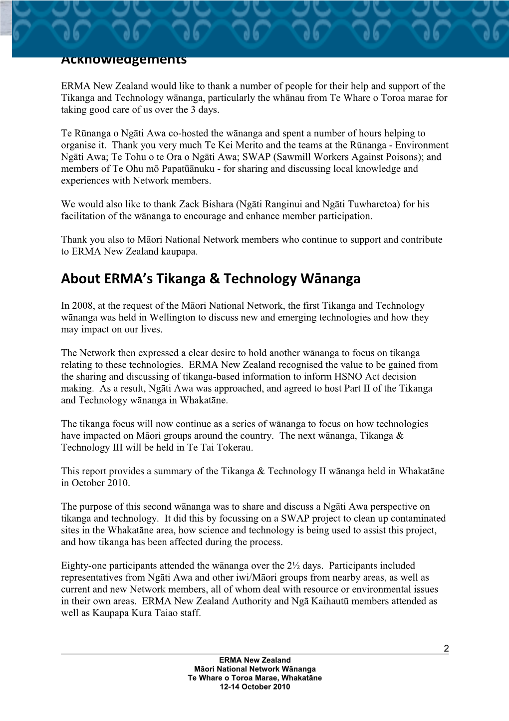 Final Report - Tikanga And Technology II, 2010