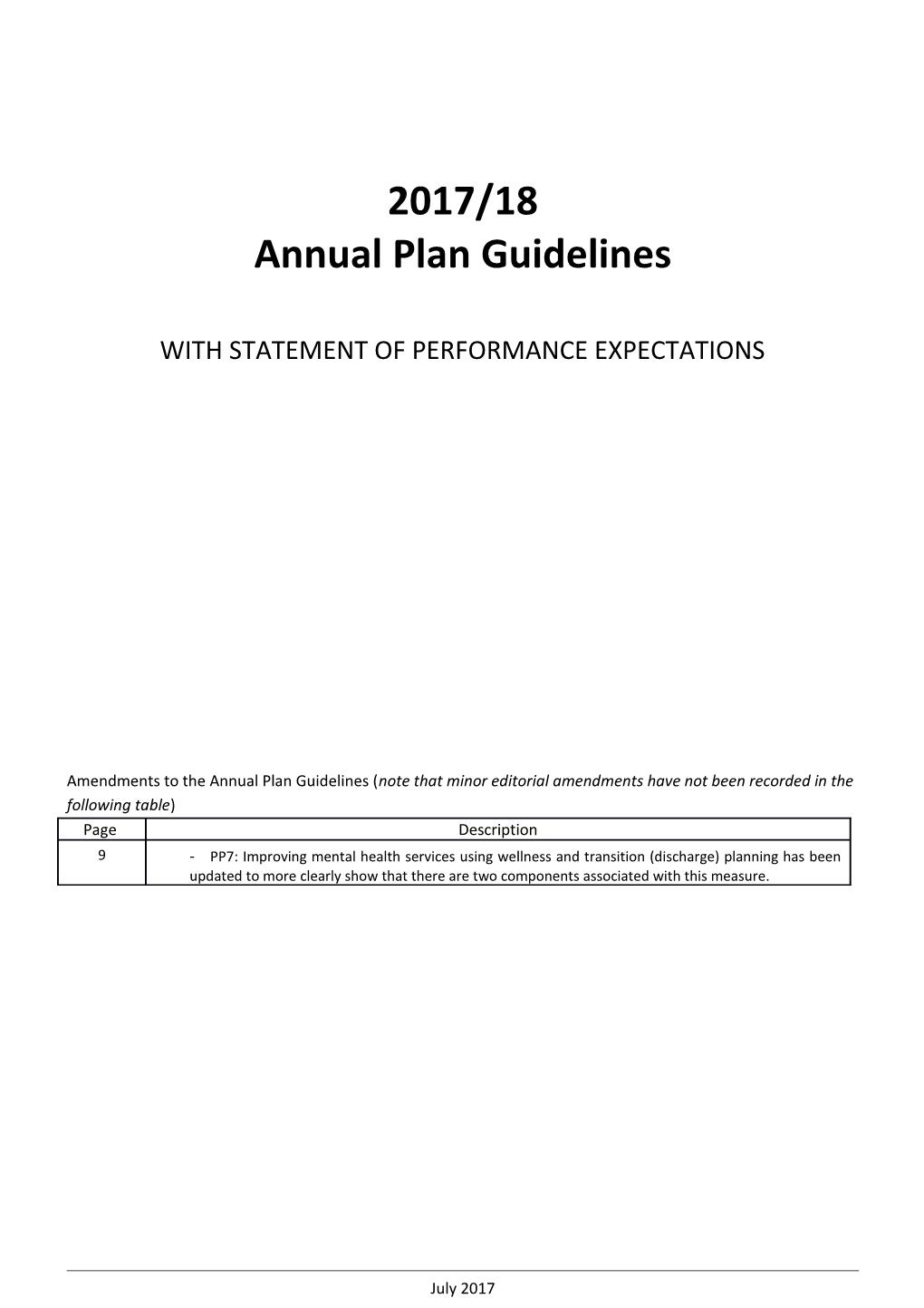 Annual Plan Guidelines