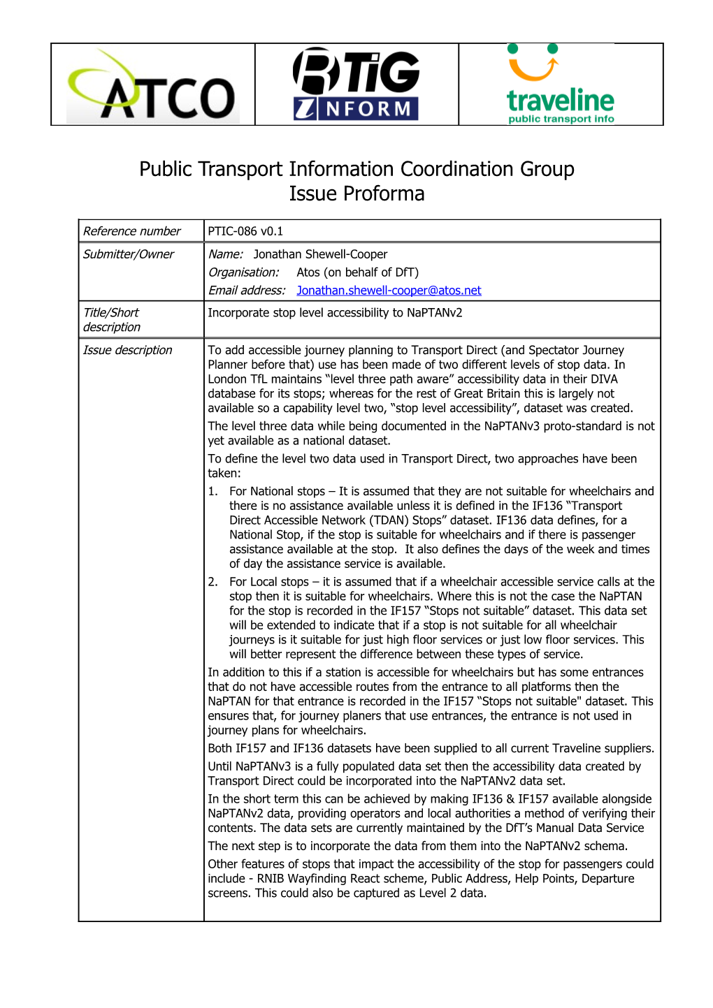 Public Transport Information Coordination Groupissue Proforma