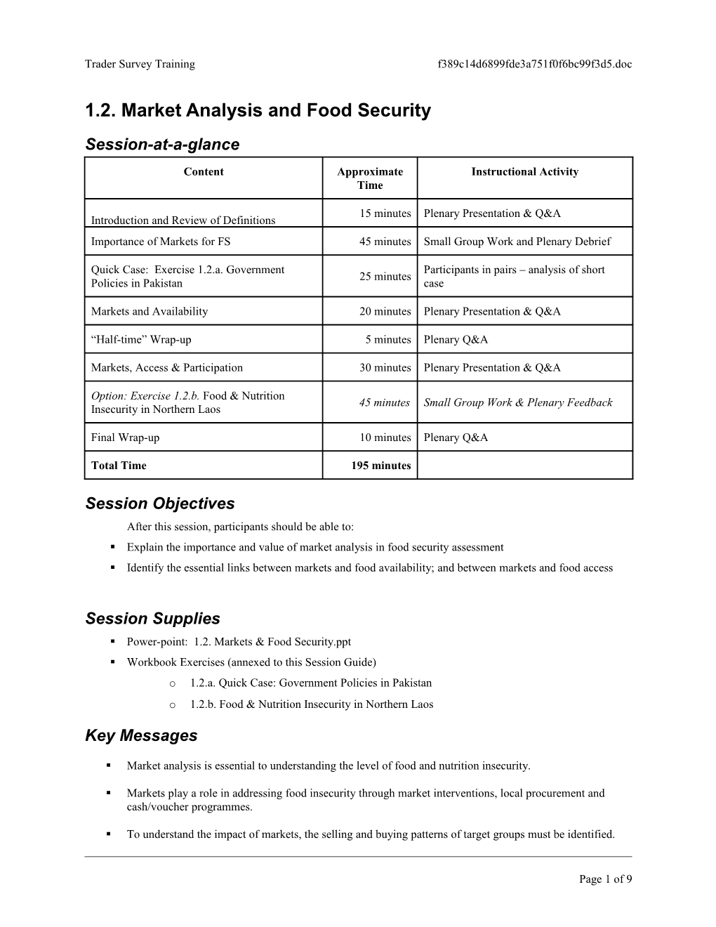 Trader Survey Training 1.2. SG - Market Analysis & Food Security