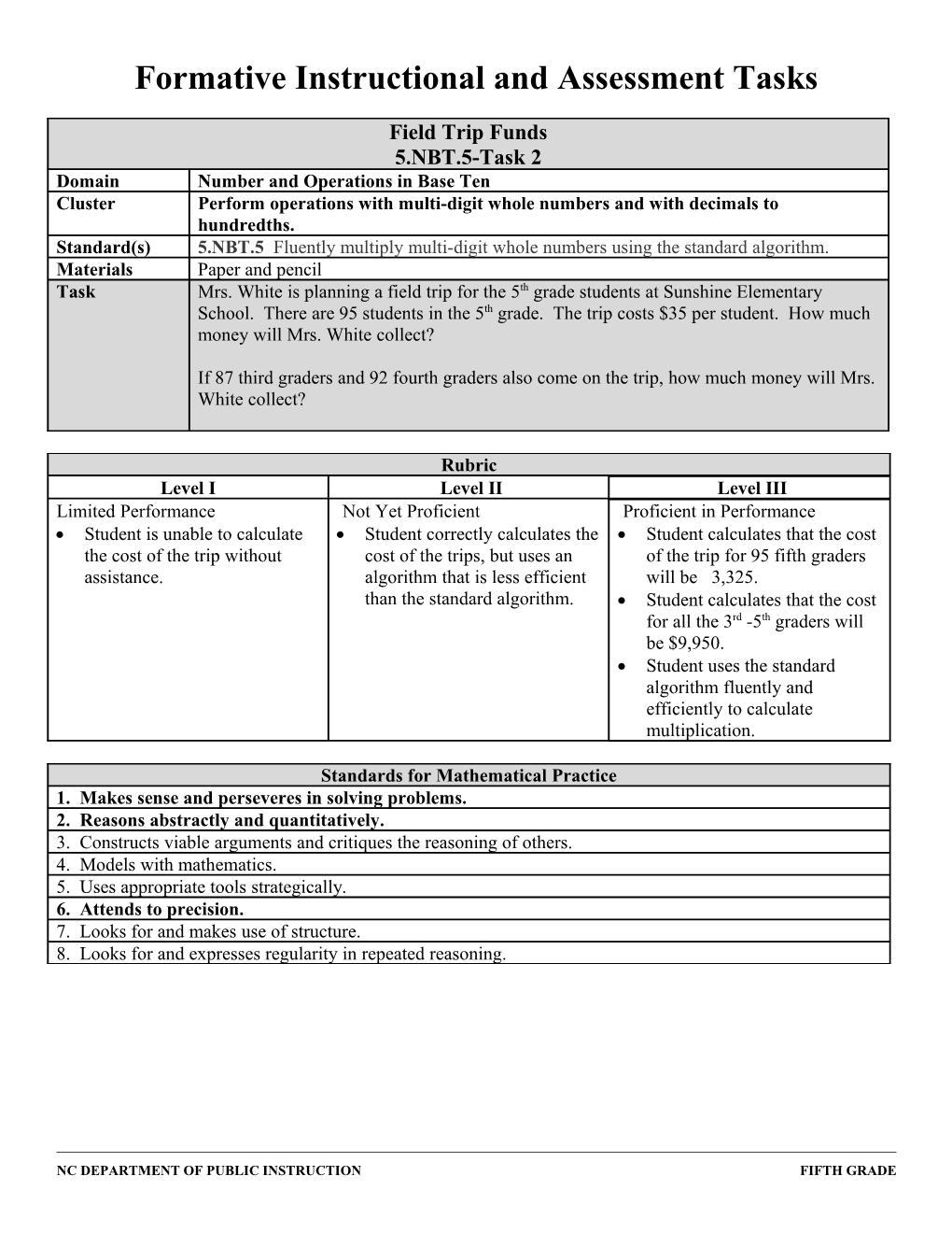 Formative Instructional and Assessment Tasks s19