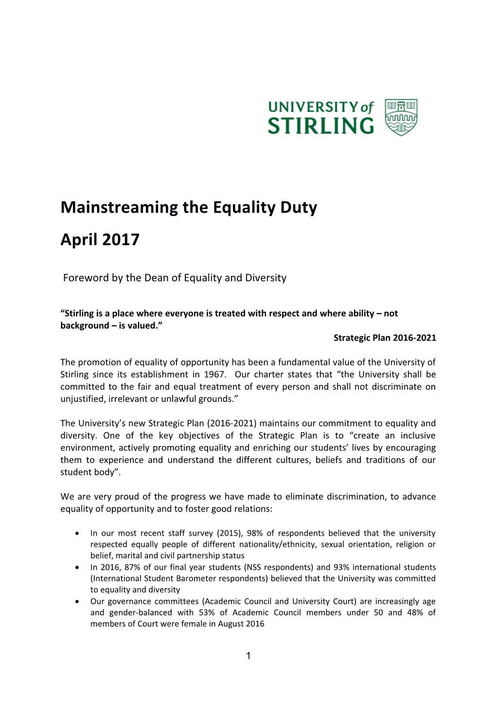 Mainstreaming the Equality Duty