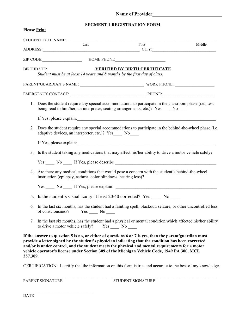Segment 1 Registration Form
