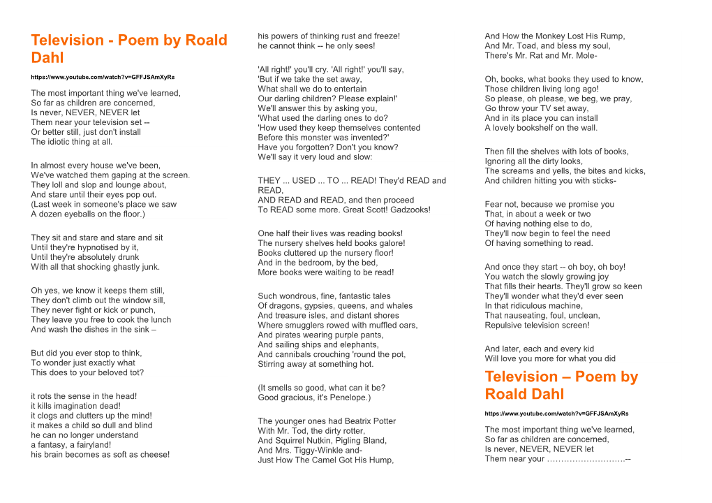 Television - Poem by Roald Dahl