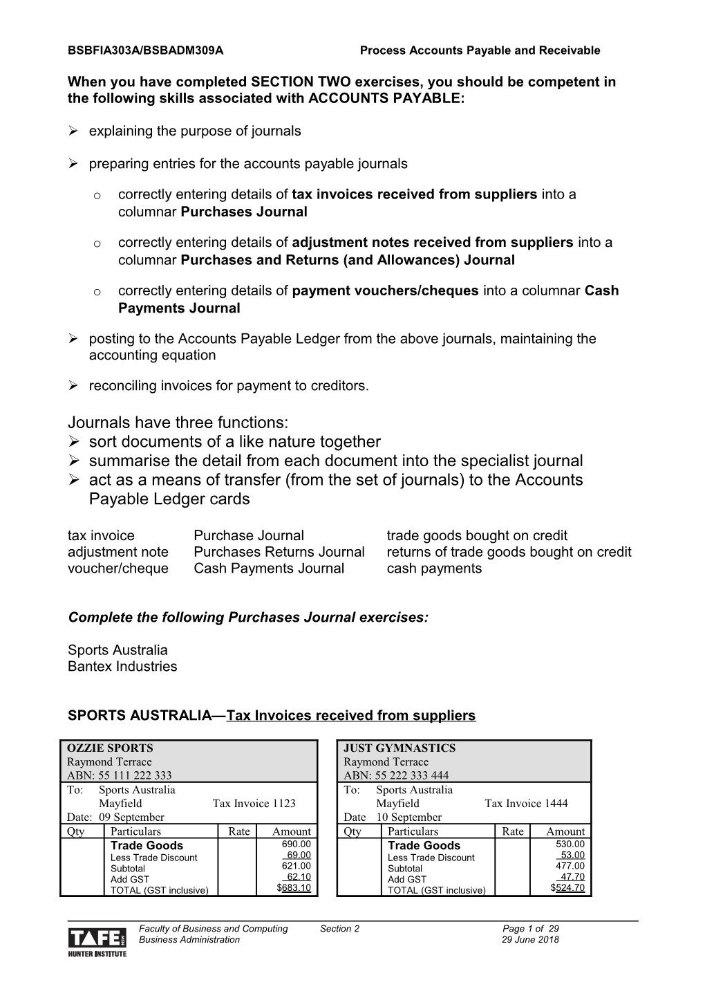 BSBFIA303A/BSBADM309A Process Accounts Payable and Receivable