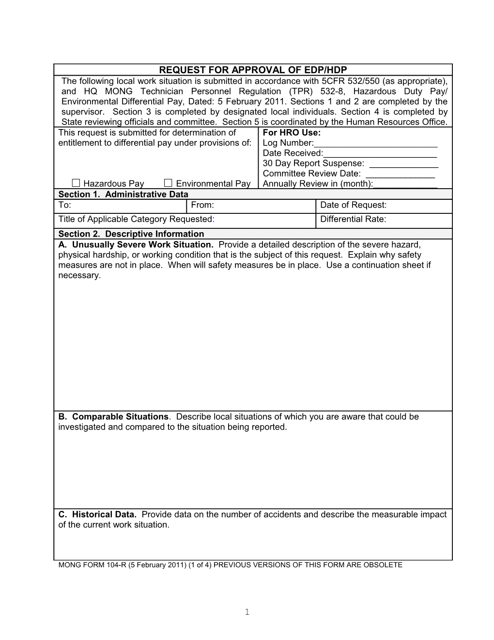 MONG FORM 104-R (5 February 2011) (1 of 4) PREVIOUS VERSIONS of THIS FORM ARE OBSOLETE