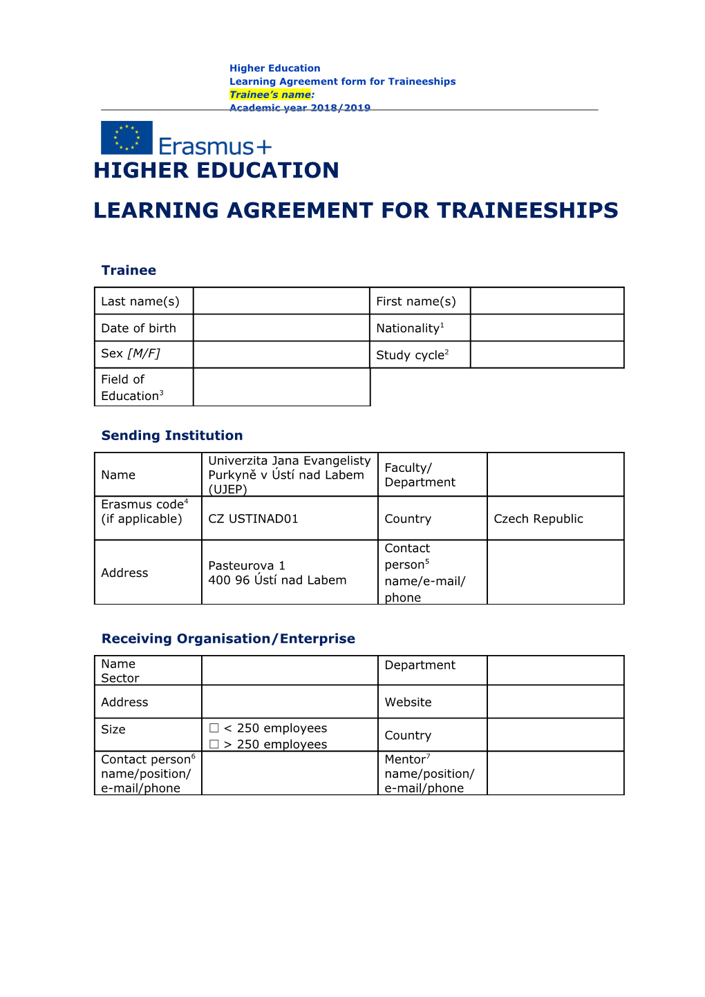 Learning Agreement for Traineeships s5