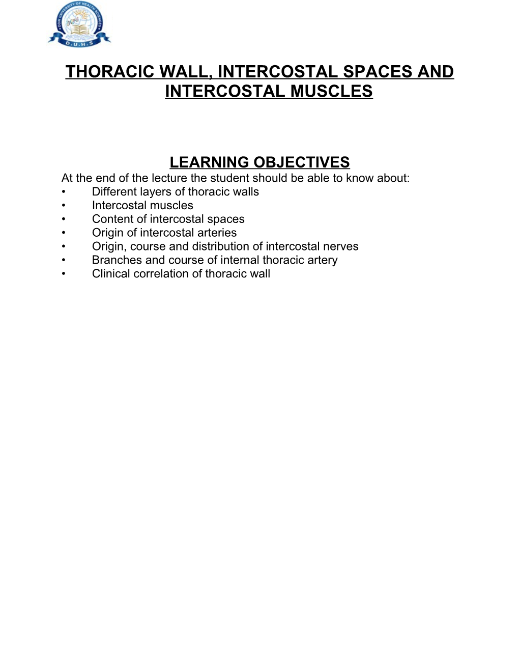 Thoracic Wall, Intercostal Spaces and Intercostal Muscles
