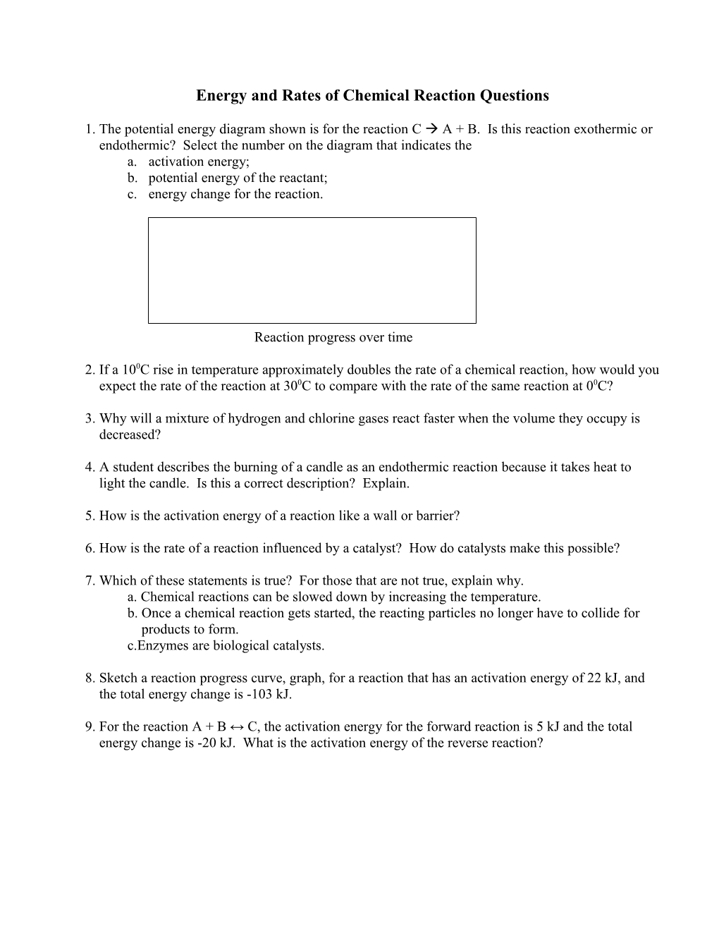 Chemical Equilibrium and Rates of Reaction Questions