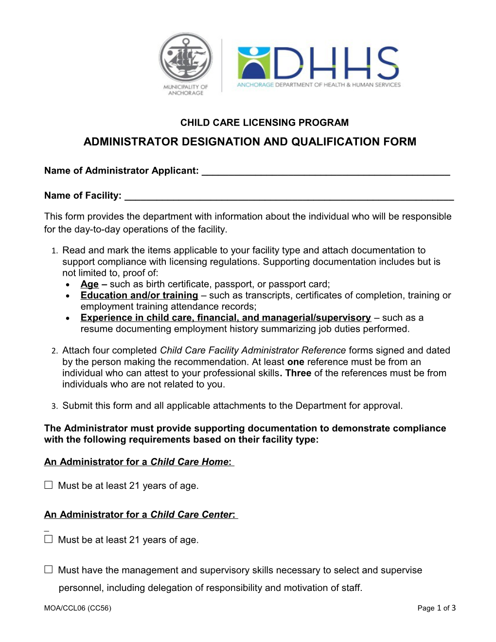 CCL06 Administrator Designation and Qualification Form