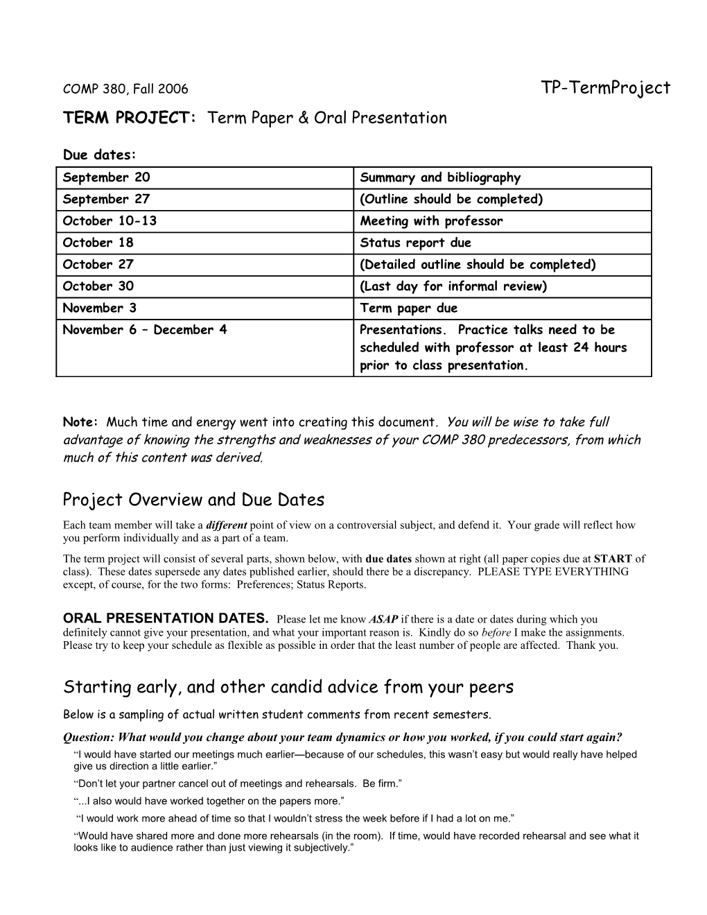 TERM PROJECT: Term Paper & Oral Presentation