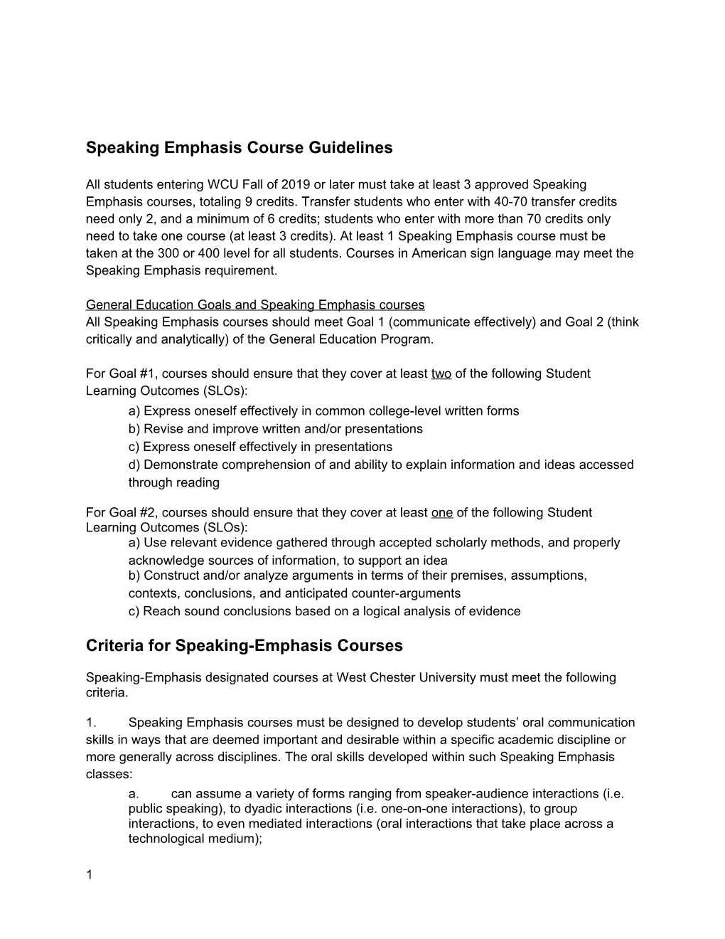 Speaking Emphasis Course Guidelines