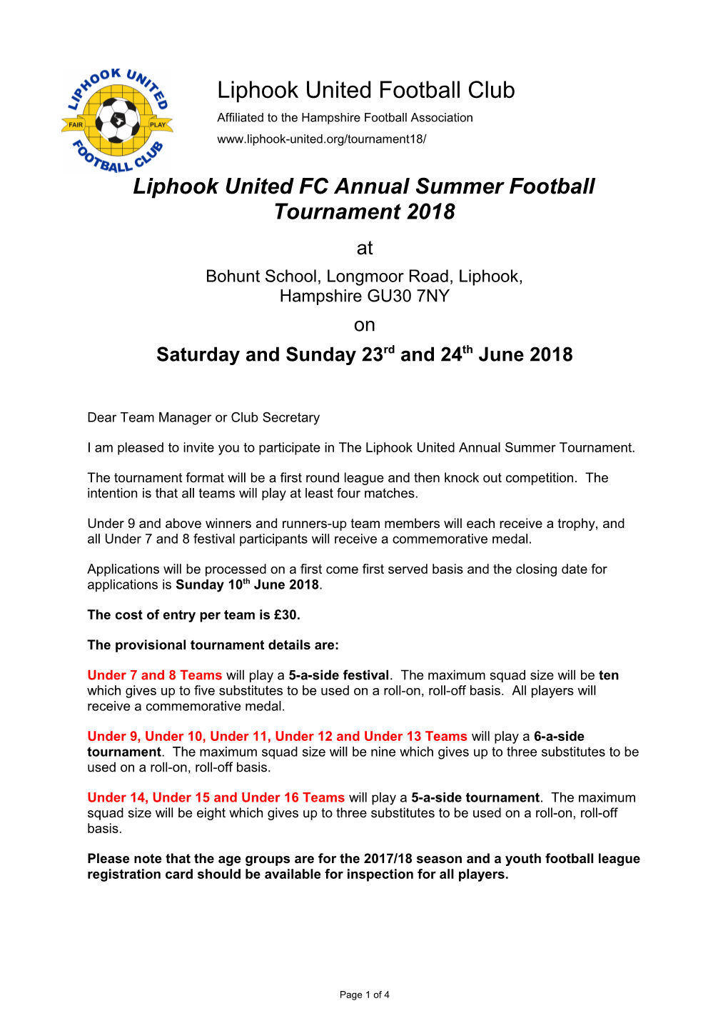 LUFC Tournament Invitation