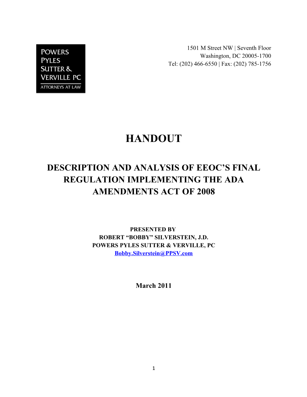 Description and Analysis of Eeoc S Final Regulation Implementing the Ada Amendments Act