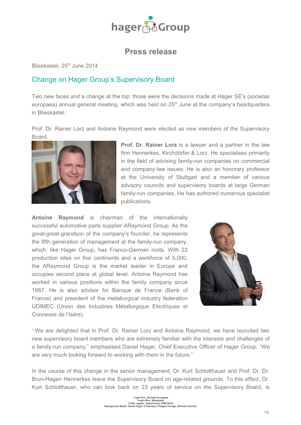 Change on Hager Group S Supervisory Board