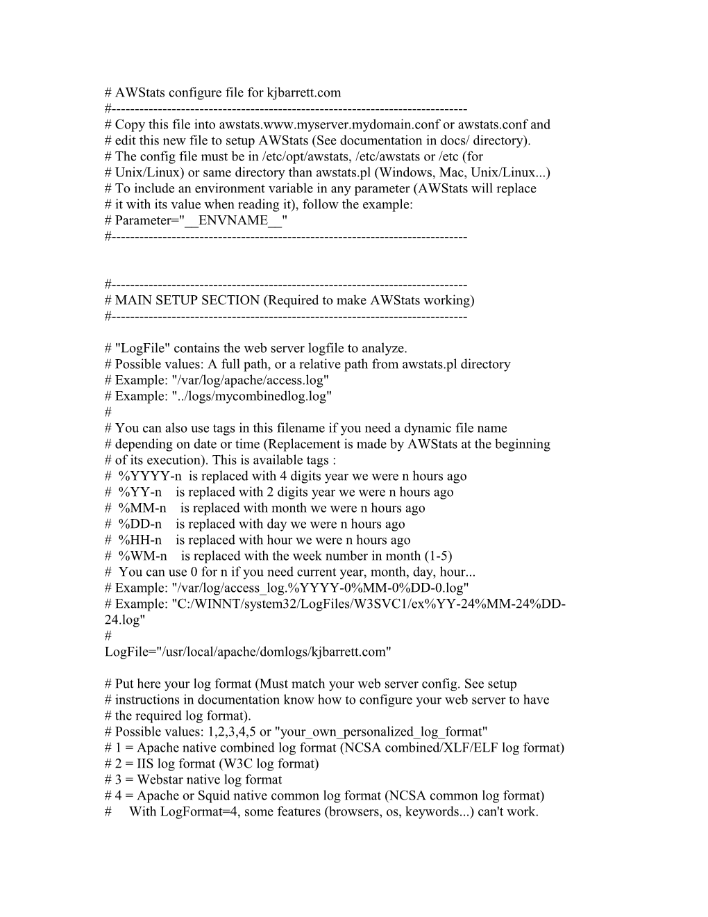 Awstats Configure File for Kjbarrett