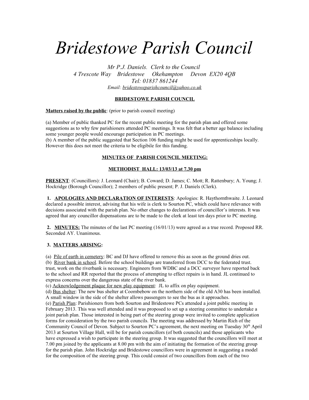 Bridestowe Parish Council