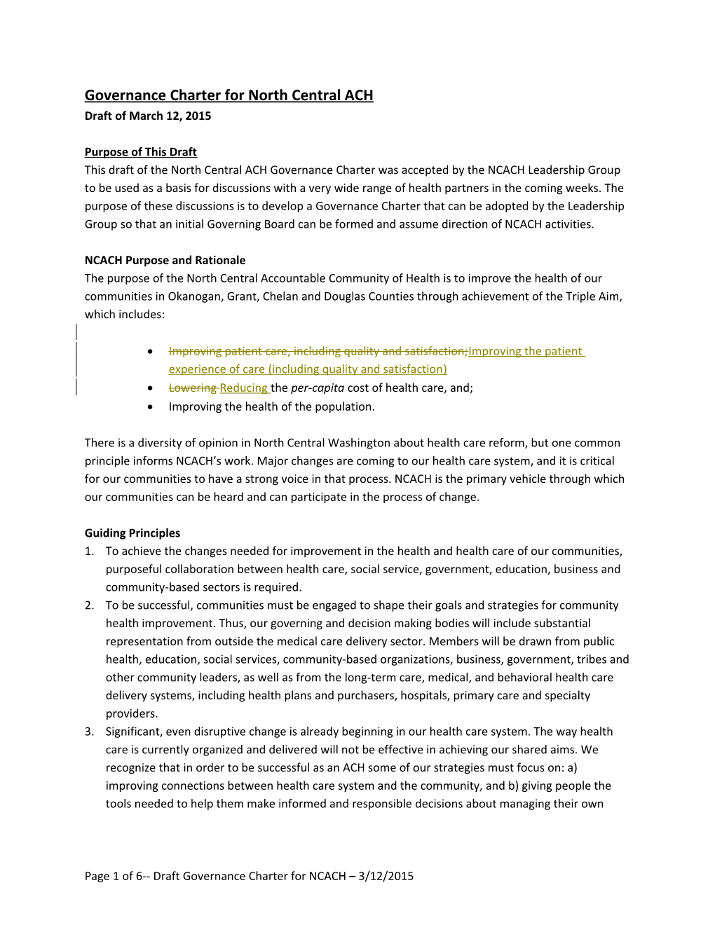 Governance Charter for North Central ACH