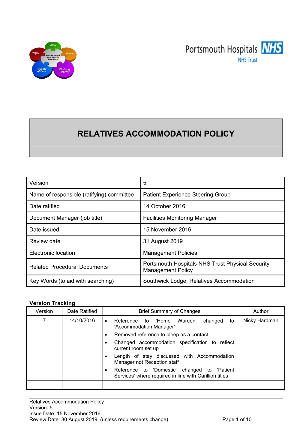 Relatives Accommodation Policy