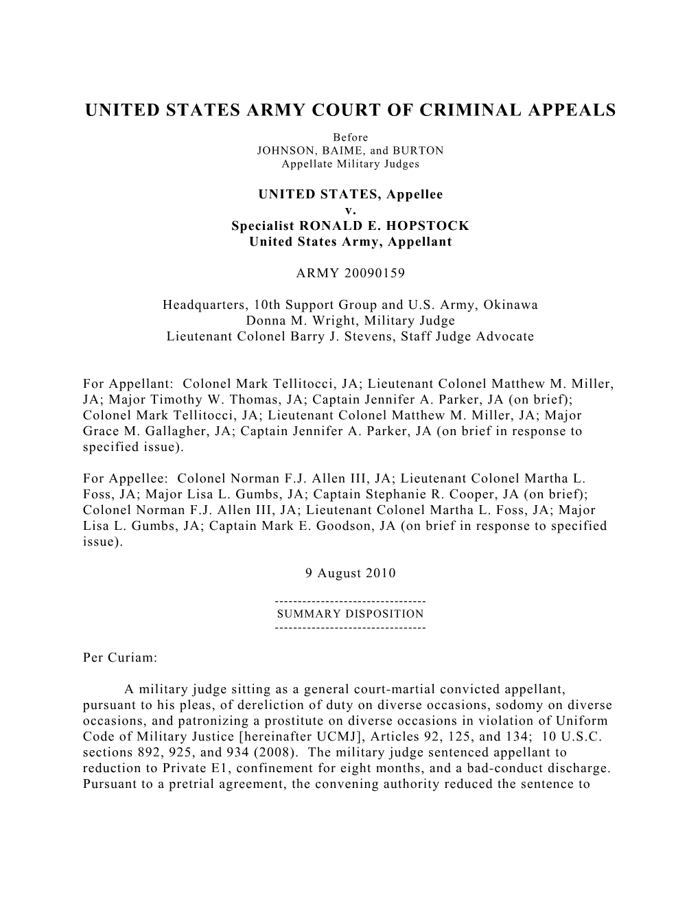 United States Army Court Of Criminal Appeals
