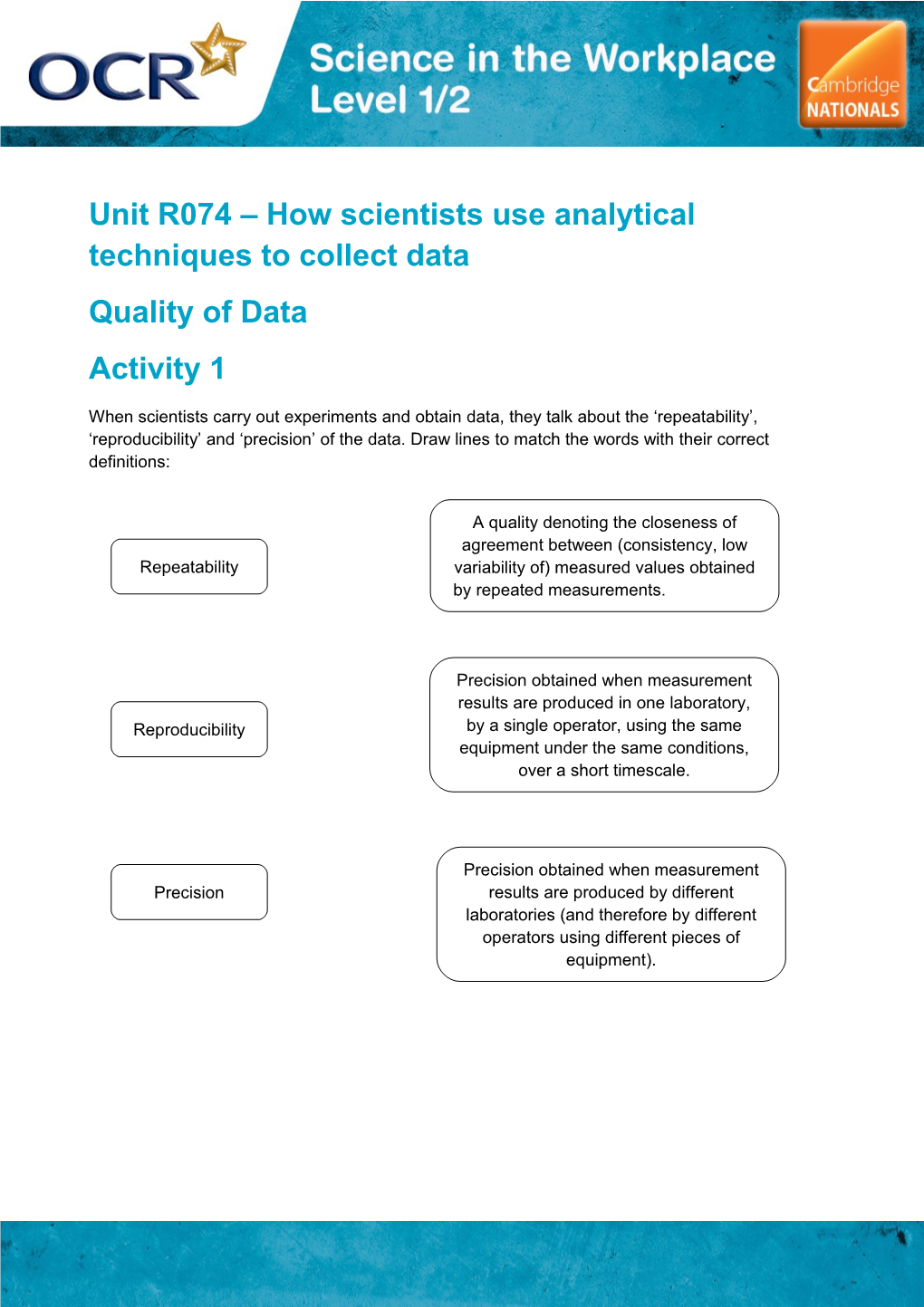 Unit R074 How Scientists Use Analytical Techniques to Collect Data