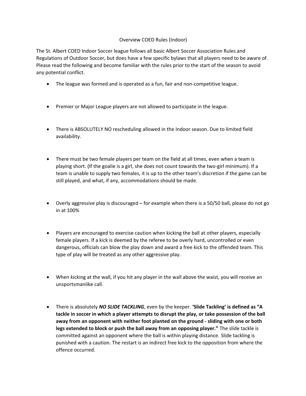 Overview COED Rules (Indoor)