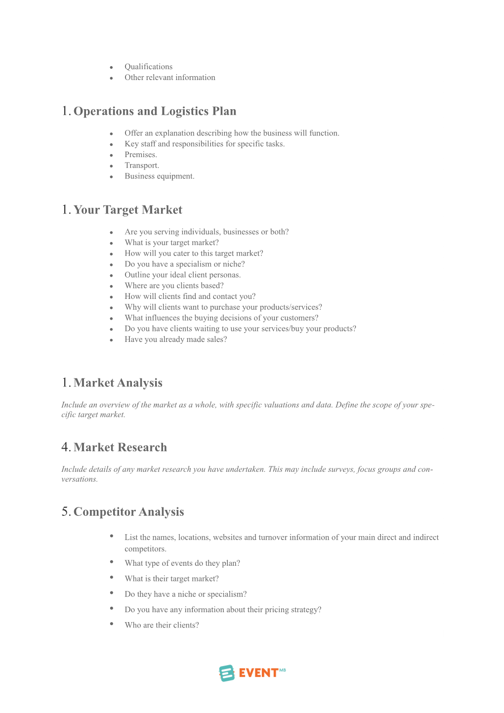 Event Planning Business Plan Template