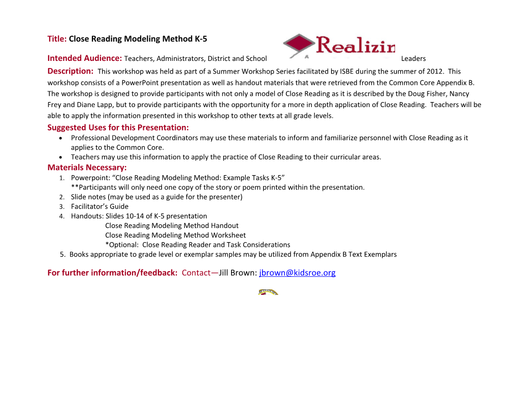 Title: Checklist for the Critical Area of Mathematics Grades K - 5