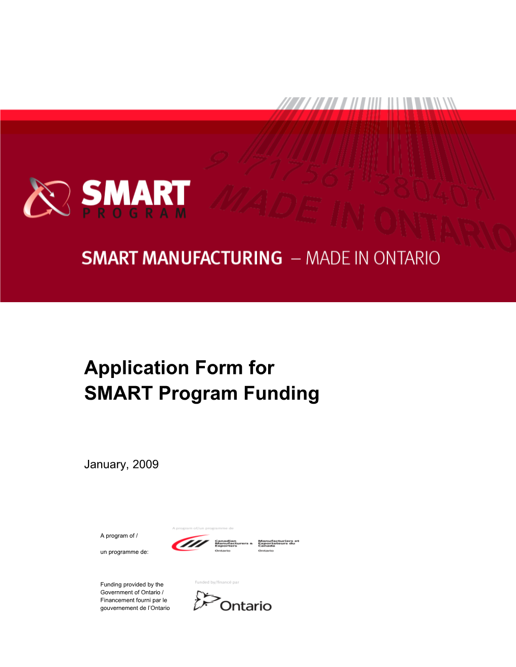 Application Form for SMART Program Fundingjanuary, 2009