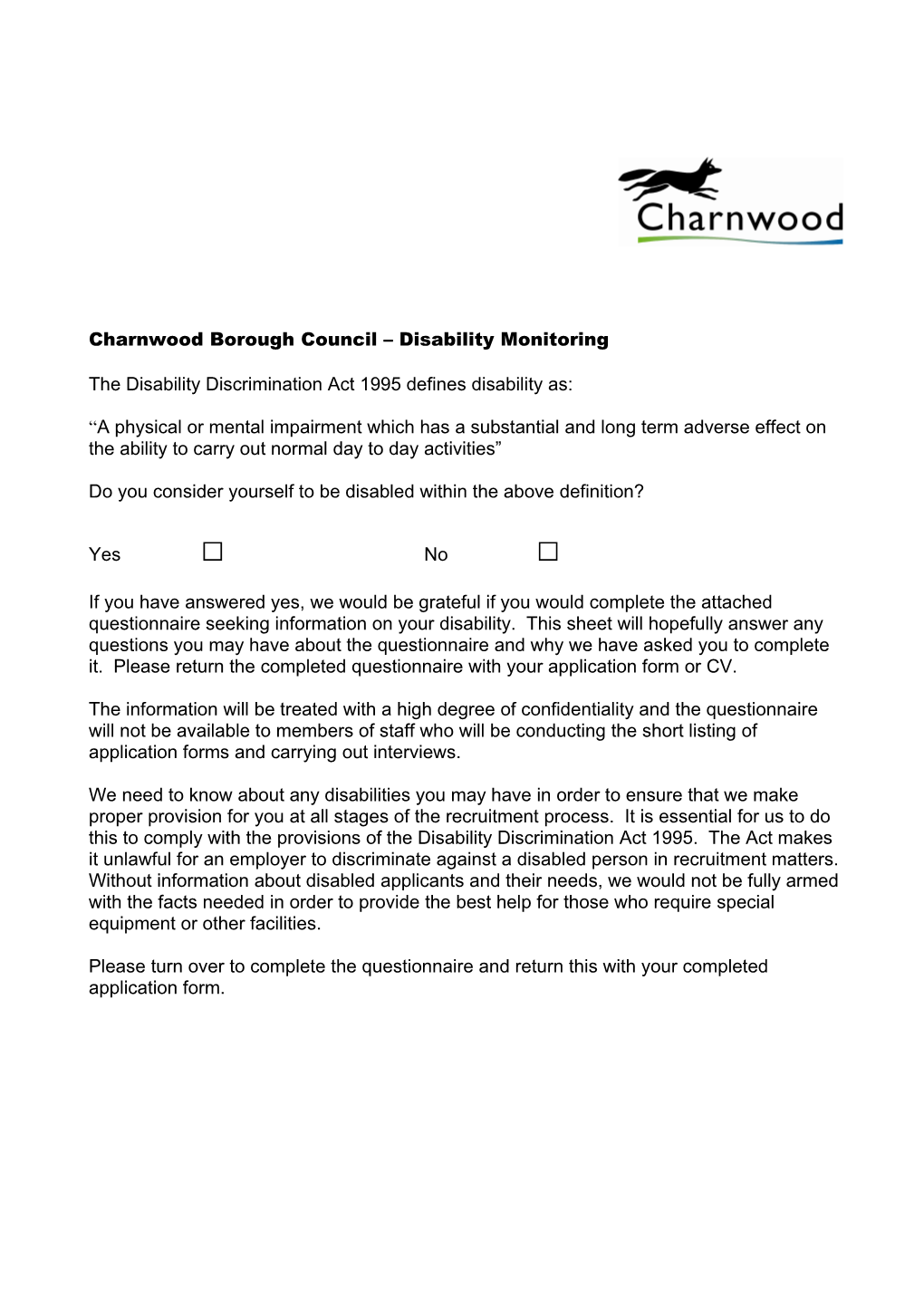 Charnwood Borough Council Disability Monitoring