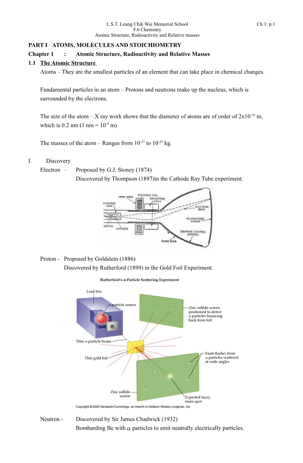 Part I Atoms, Molecules and Stoichiometry