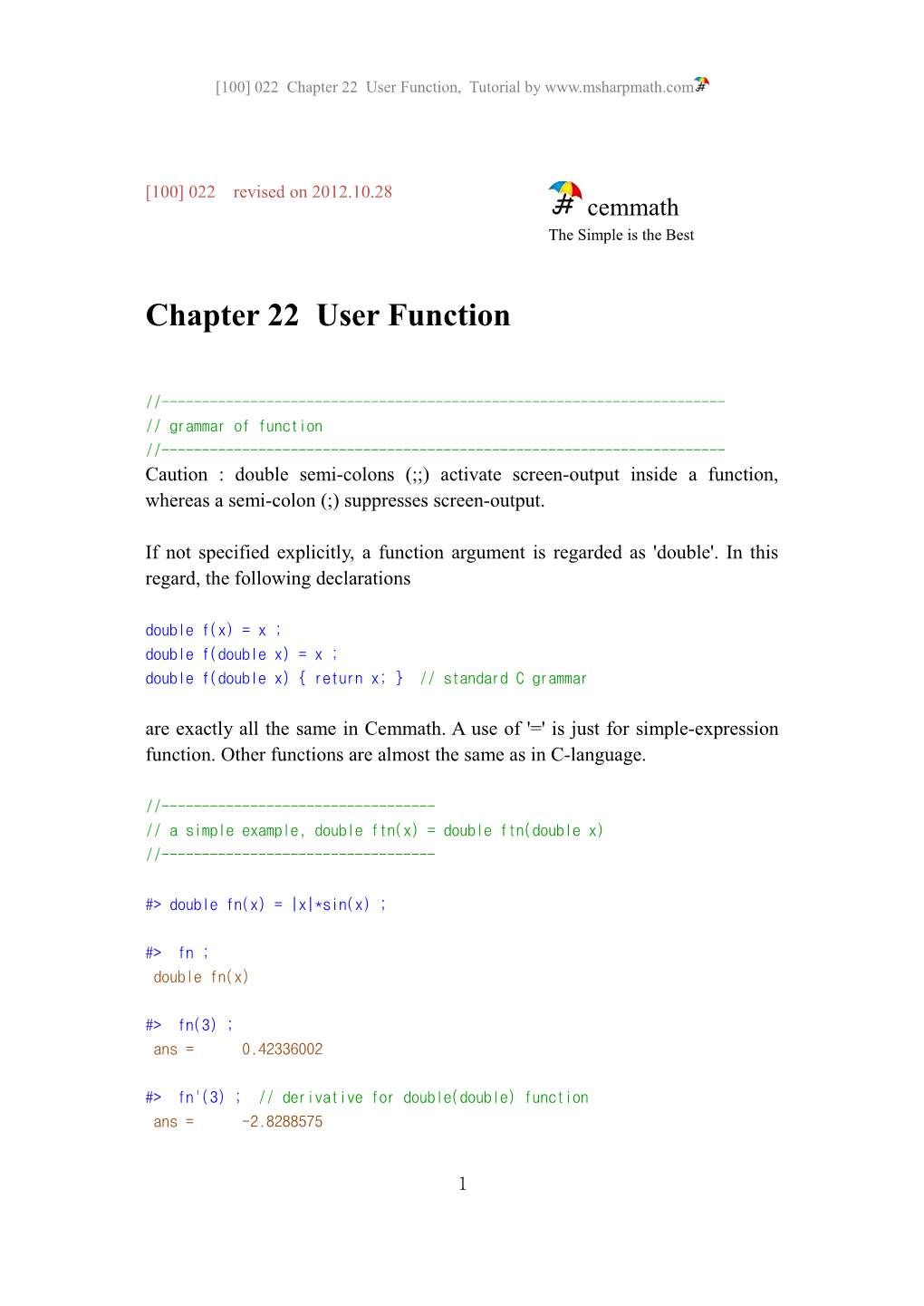Chapter 22 User Function