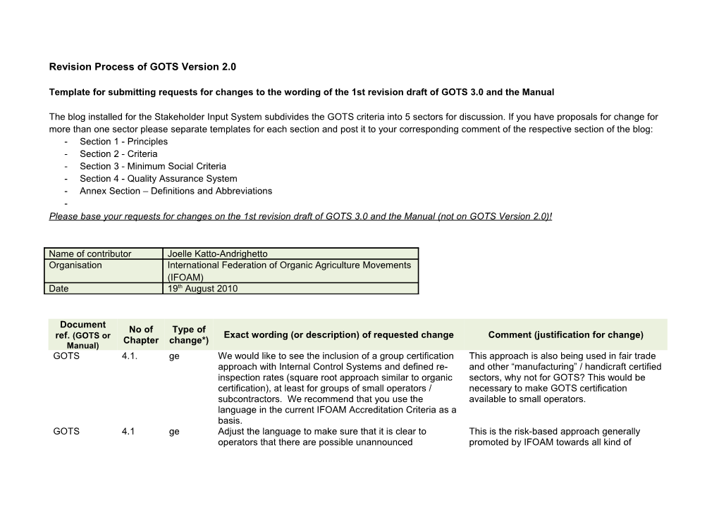 Revision Process of GOTS Version 2