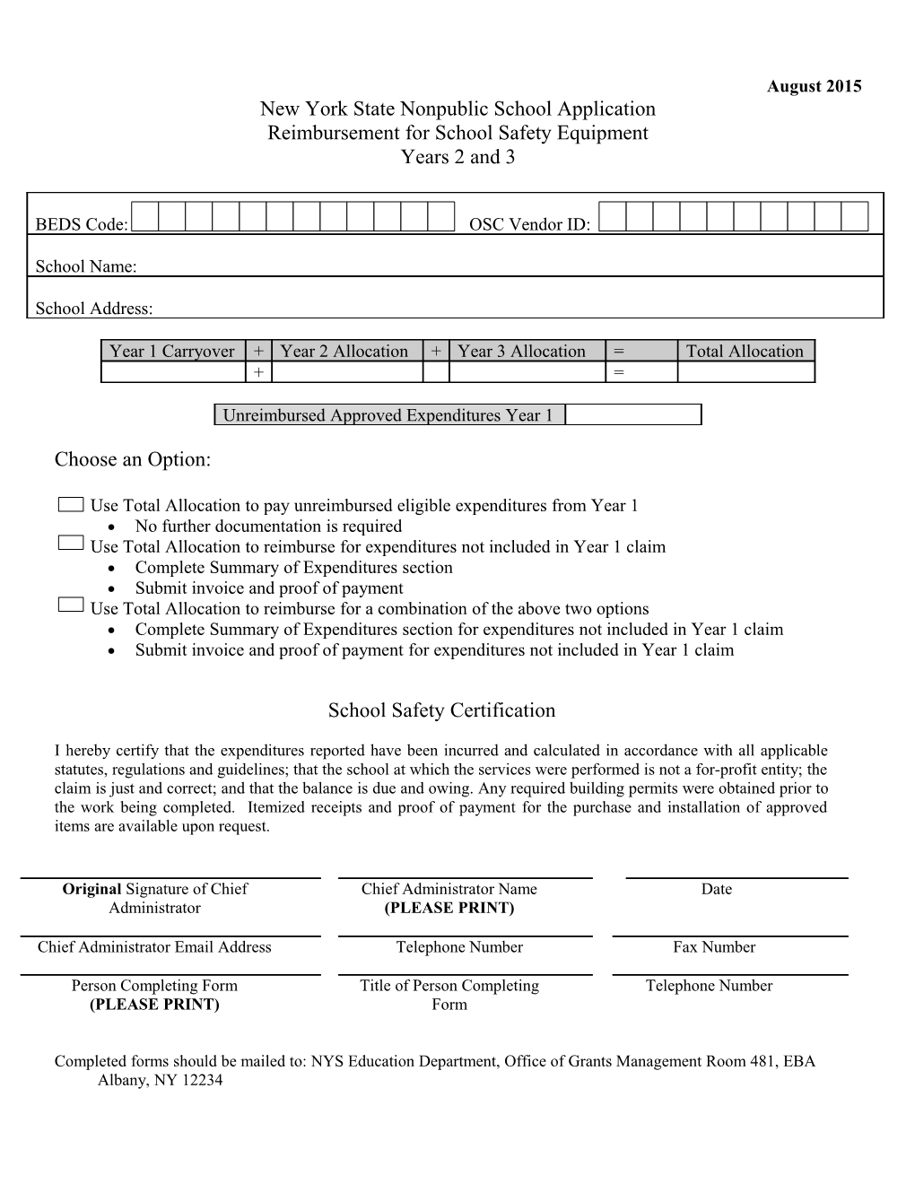 New York State Nonpublic School Application