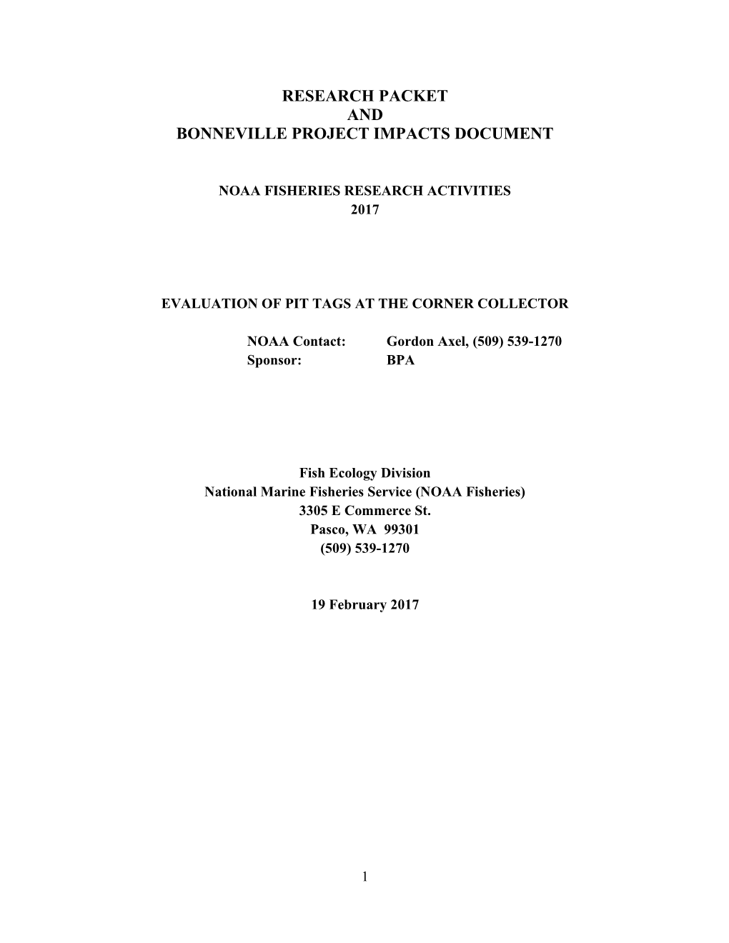 Bonneville Project Impacts Document