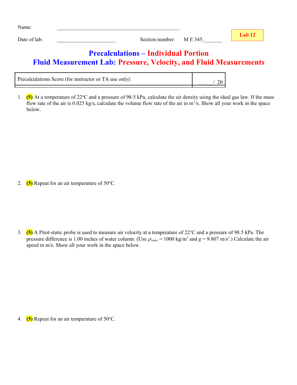 Cover Page for Precalculations Individual Portion s3