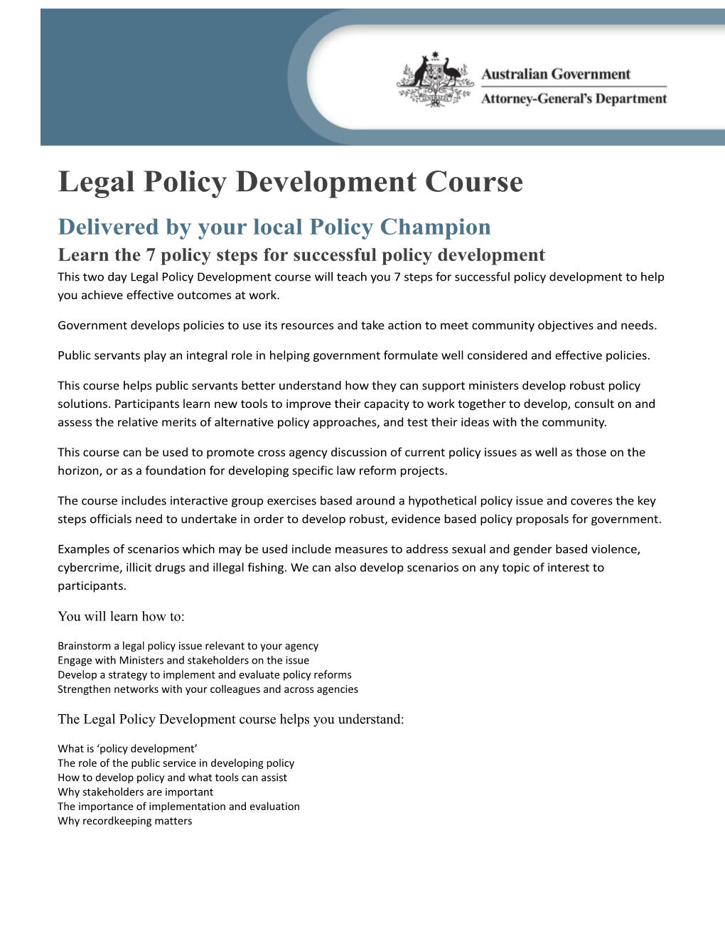 Pacific Legal Policy Development Course Brochure