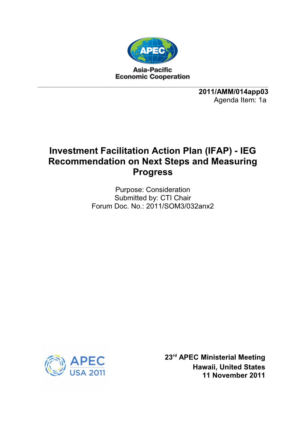 Investment Facilitation Action Plan 2011-2020