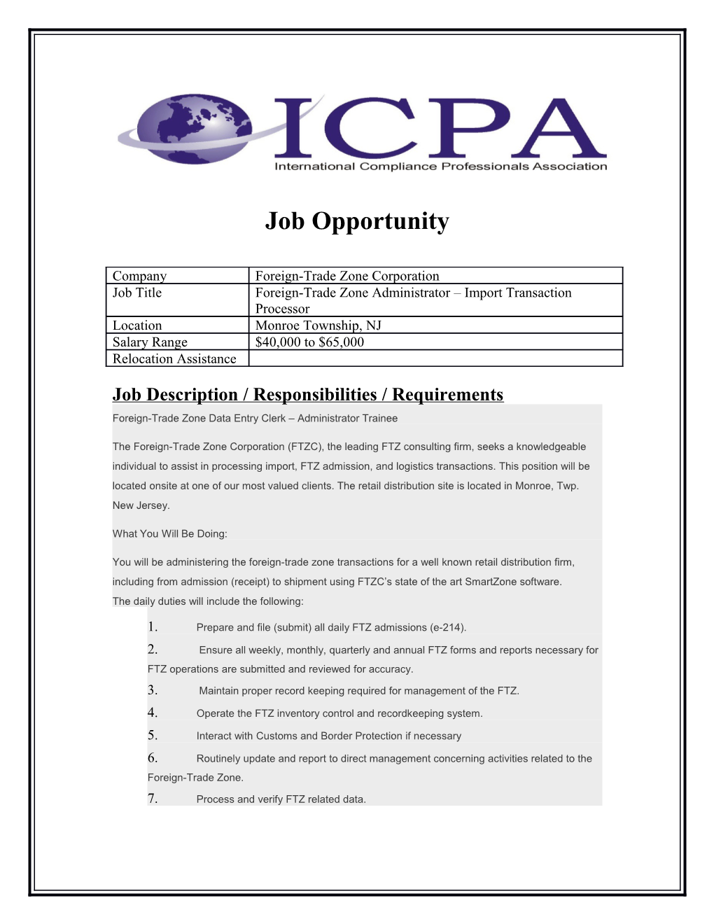 Job Description / Responsibilities / Requirements s1