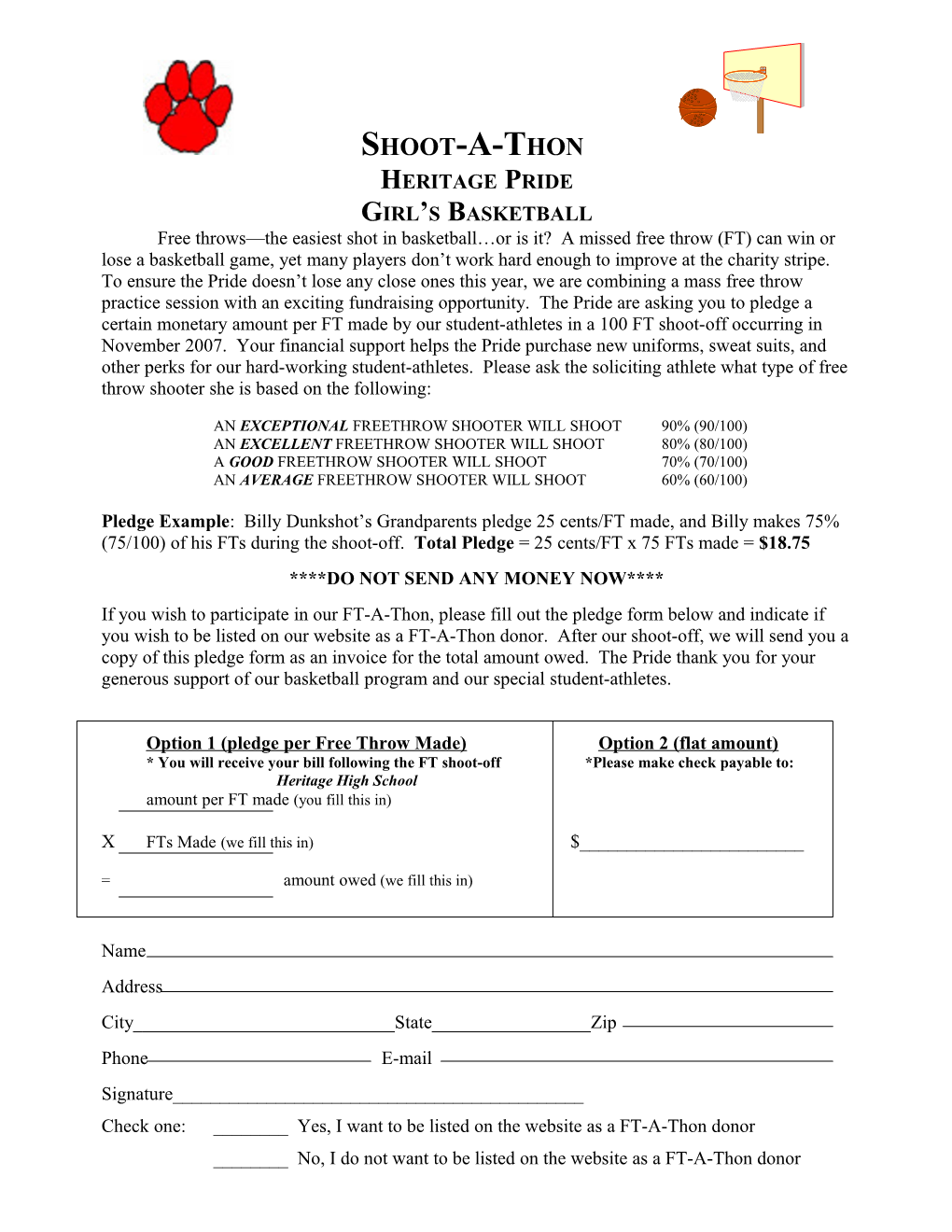 Lights Free Throw-A-Thon Donor Form