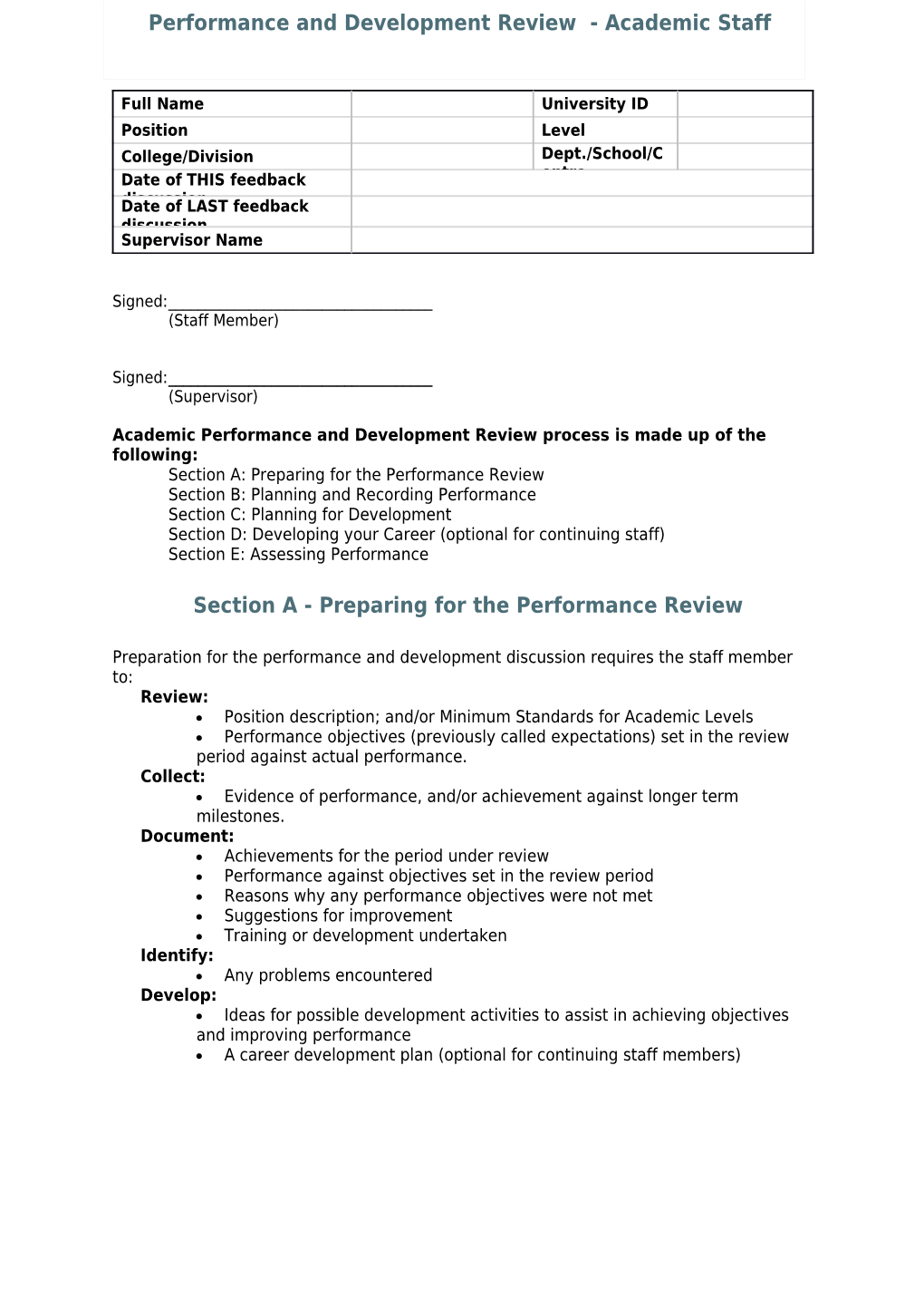 Academic Performance and Development Review Process Is Made up of the Following