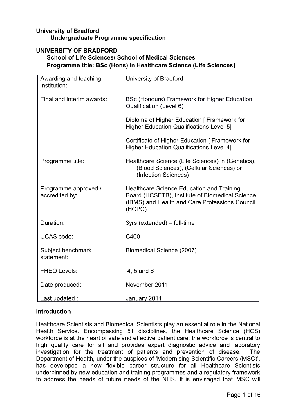 University of Bradford: Undergraduate Programme Specification s3