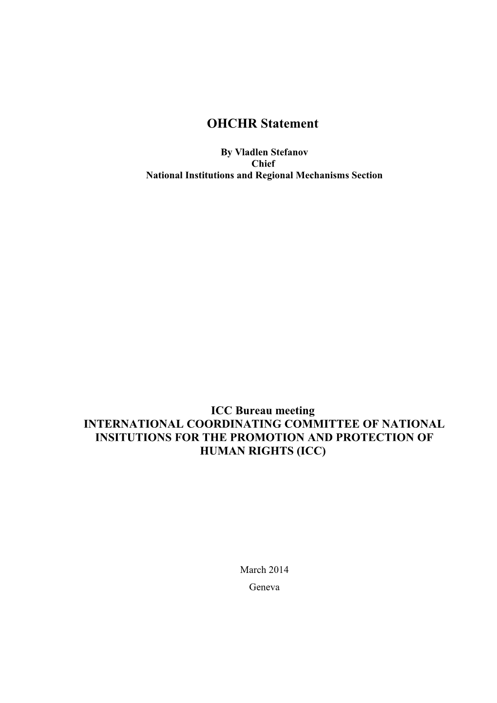 OHCHR Statement by Vladlen Stefanov Chief, National Institutions and Regional Mechanisms Section