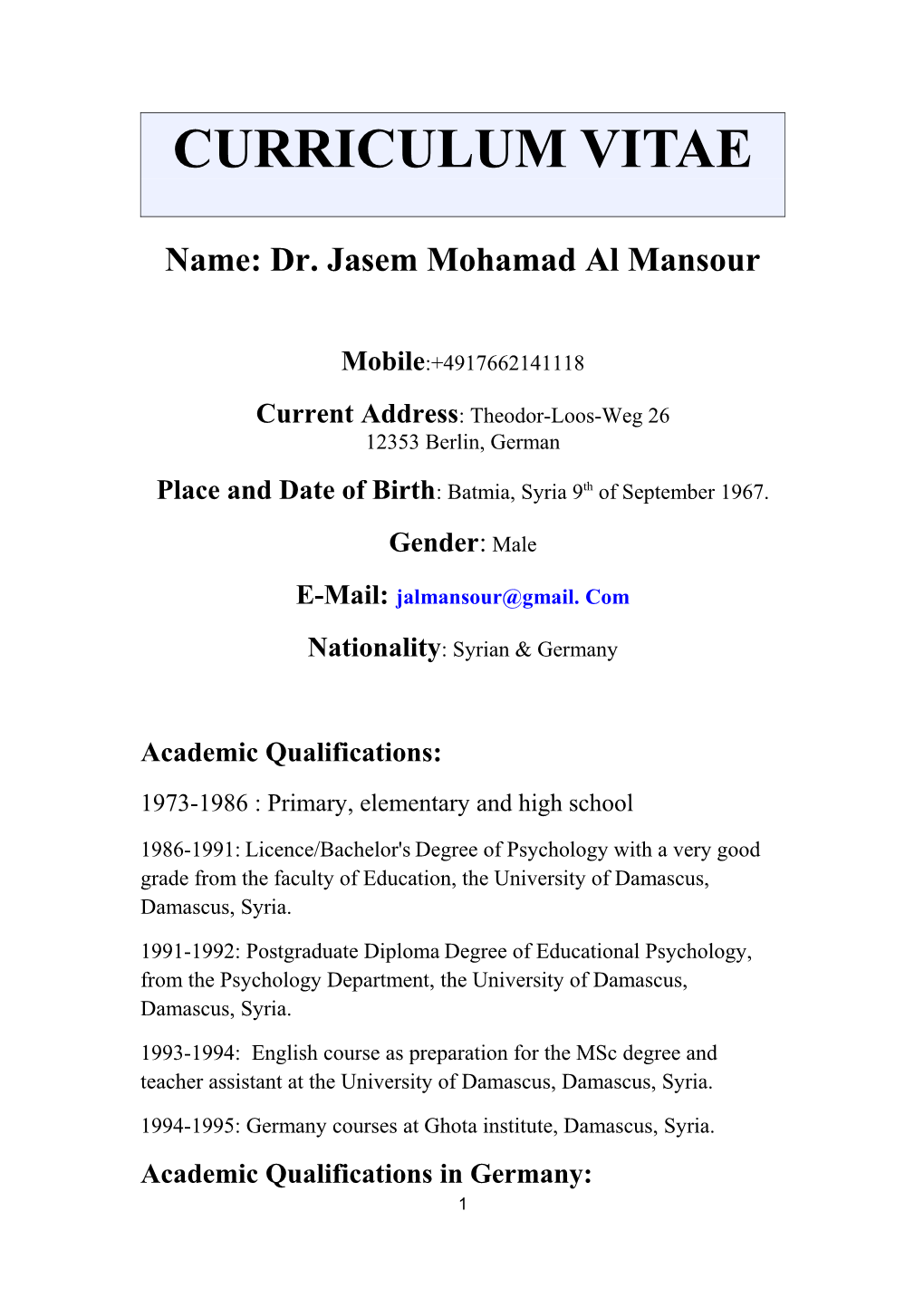 Name: Dr. Jasem Mohamad Al Mansour